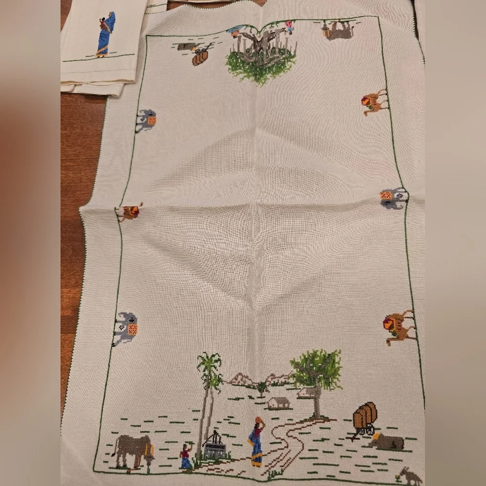 Hand embroidered table and hand linens from Indonesia 1950s